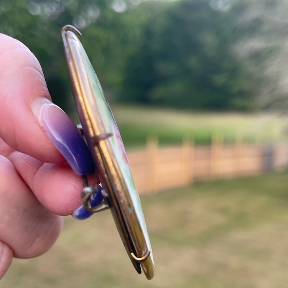 Antique Victorian Hand Painted Porcelain Floral Pink Rose Flower Brooch Pin - Picture 15 of 15